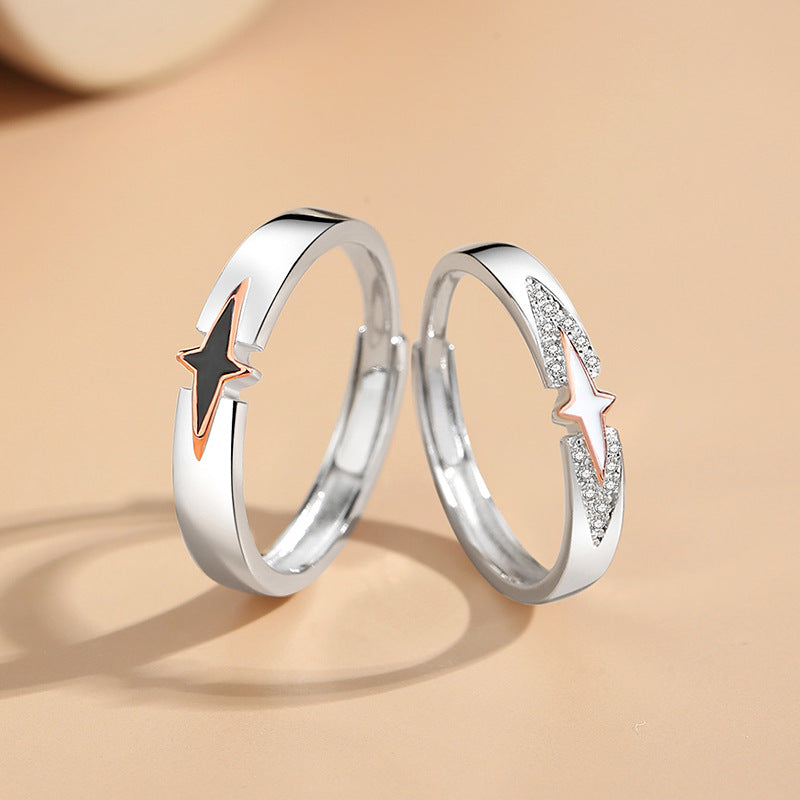 Matching Stars Couple Rings | Adjustable 925 Silver, Engravable | Gullei®