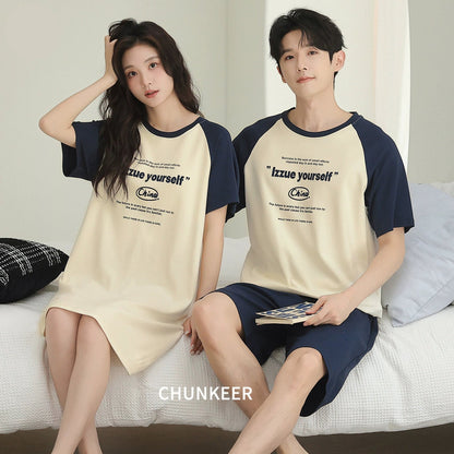 Sporty Raglan Typography Couple Sleepwear