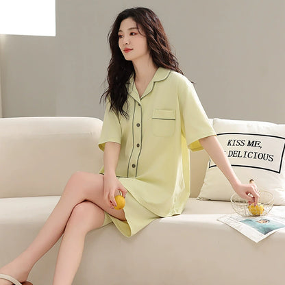 Soft Cotton Couple PJs - Short Sleeve Cardigan Style