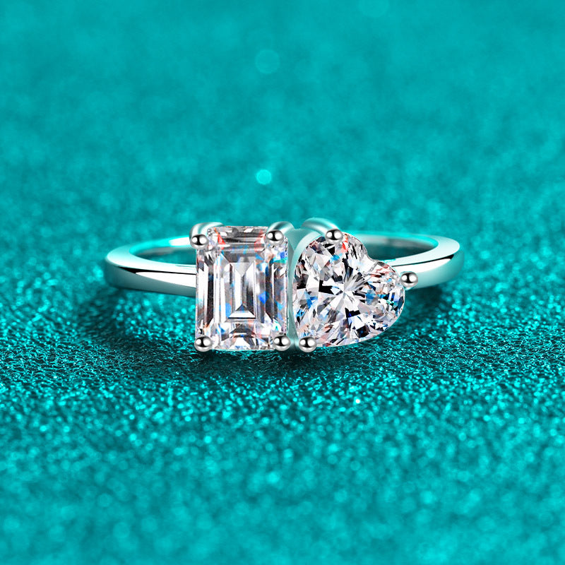 2 Carats Duo Moissanite Engagement Ring Gift for Her