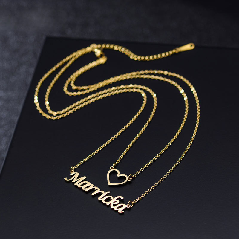 Double Chain Heart Name Necklace