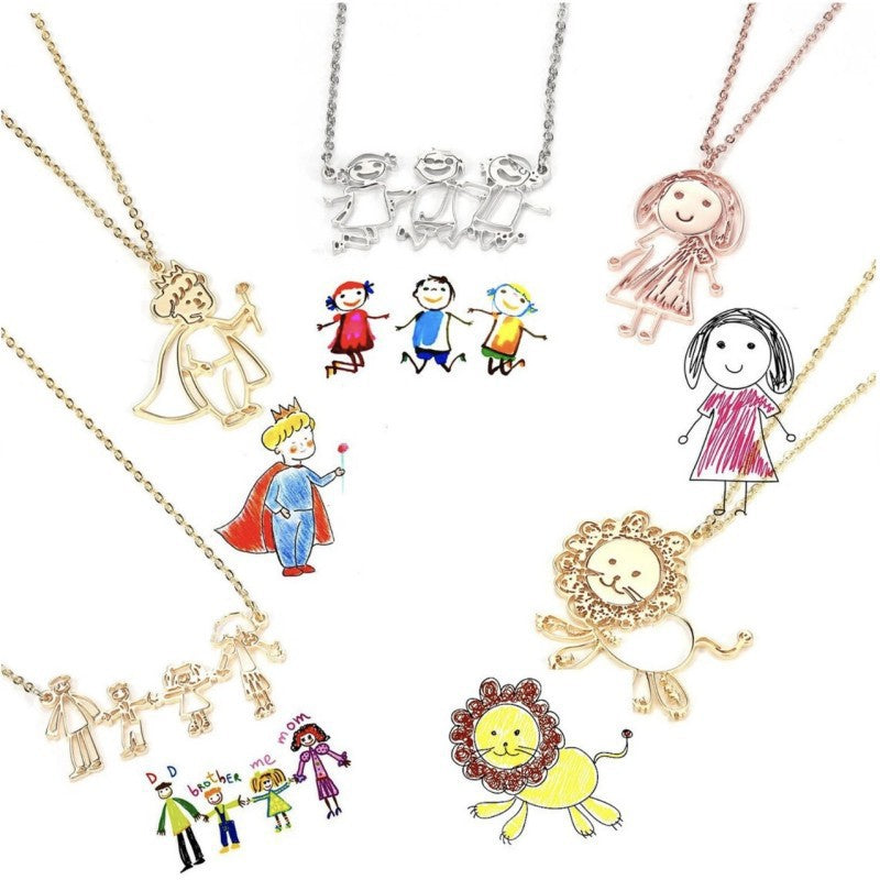 Custom Kids Drawing Necklace Gift for Mom