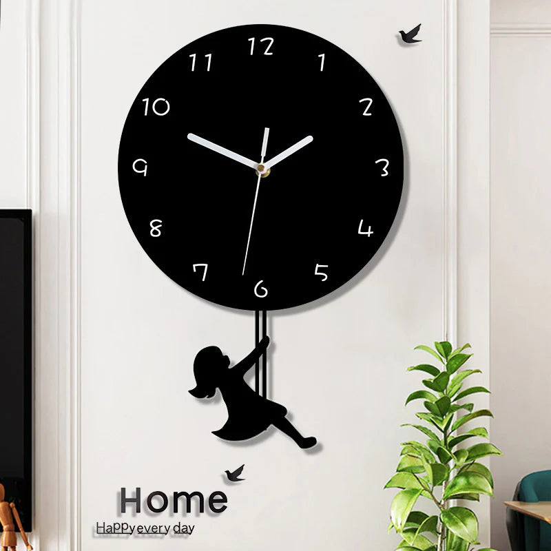 Swinging Girl Pendulum Silent Wall Clock – Playful & Whimsical Design