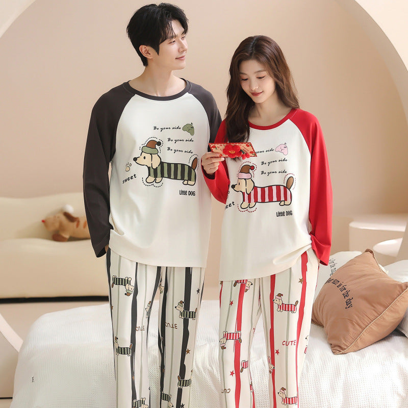 Matching Couple Pajamas Set – Cartoon Dog Print, Soft Cotton & Stretch