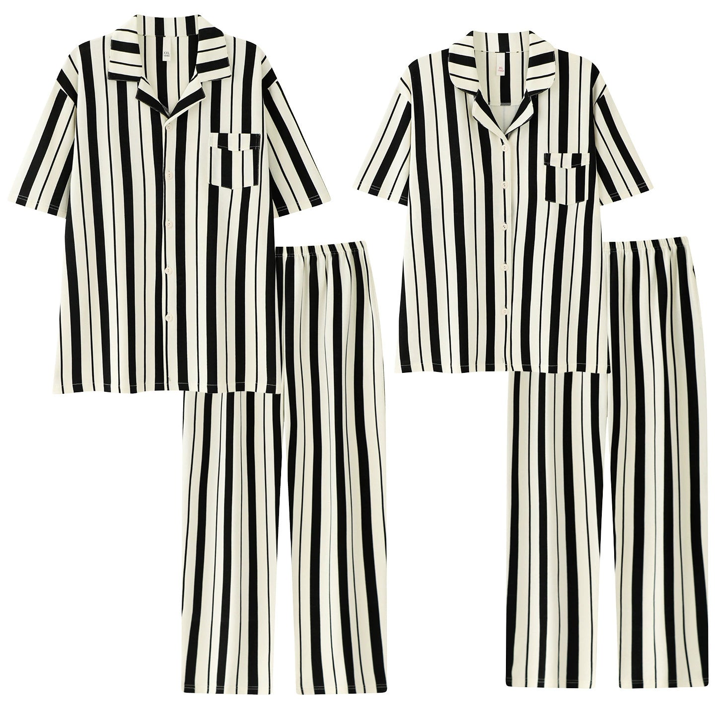 Classic Vertical Stripe Cotton Couple Pajamas