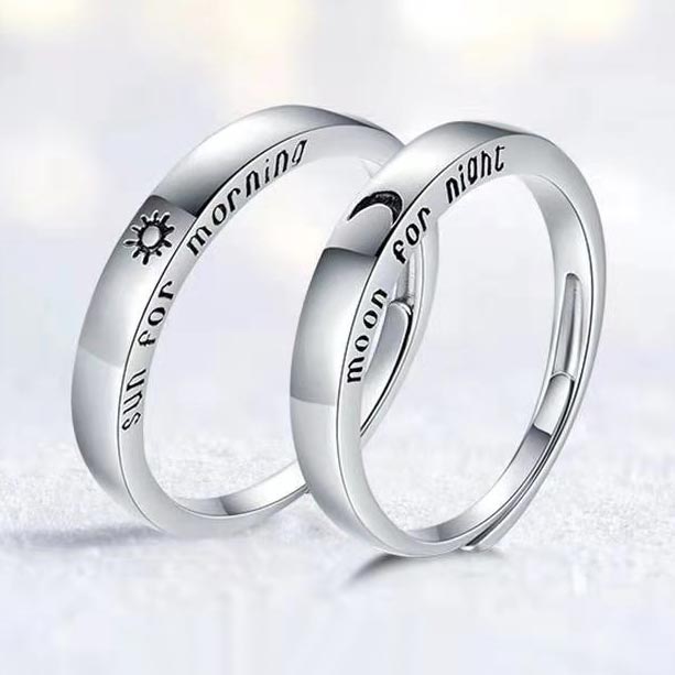 Sun and Moon Couple Promise Rings Set