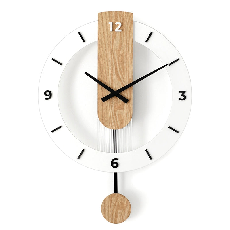 Modern Analog Pendulum Wall Clock - Oak Wood Made