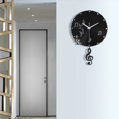 Music Notes Pendulum Silent Wall Clock – Vintage Vinyl Record Design