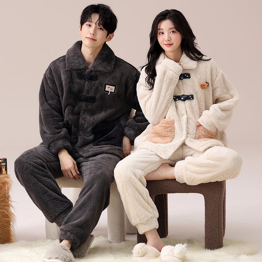 4-Piece Flannel Warm Winter Pajamas for Couples