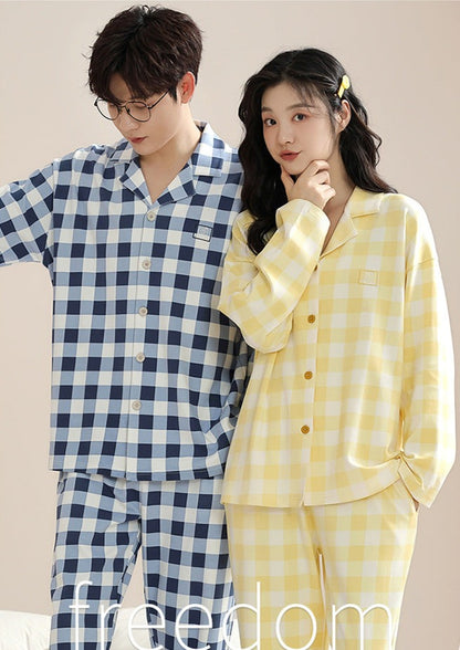 Pure Cotton Checkered Pajamas Set for Couples