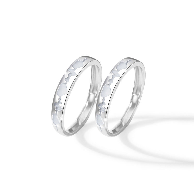 Luminous Heartbeat Rings Set - Solid Sterling Silver - Adjustable Size