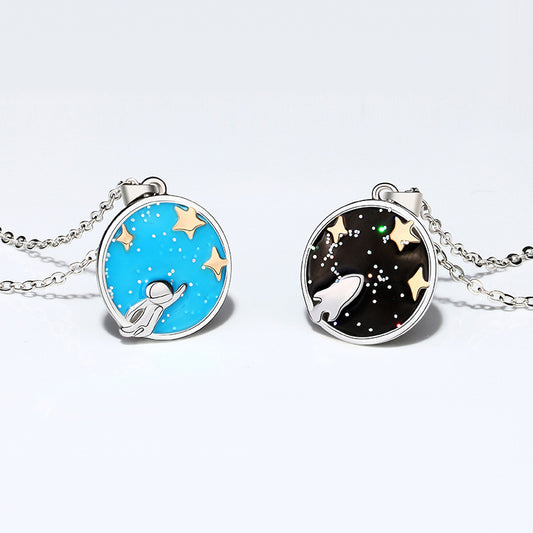 Spaceman Matching Pair of Necklaces for Couples