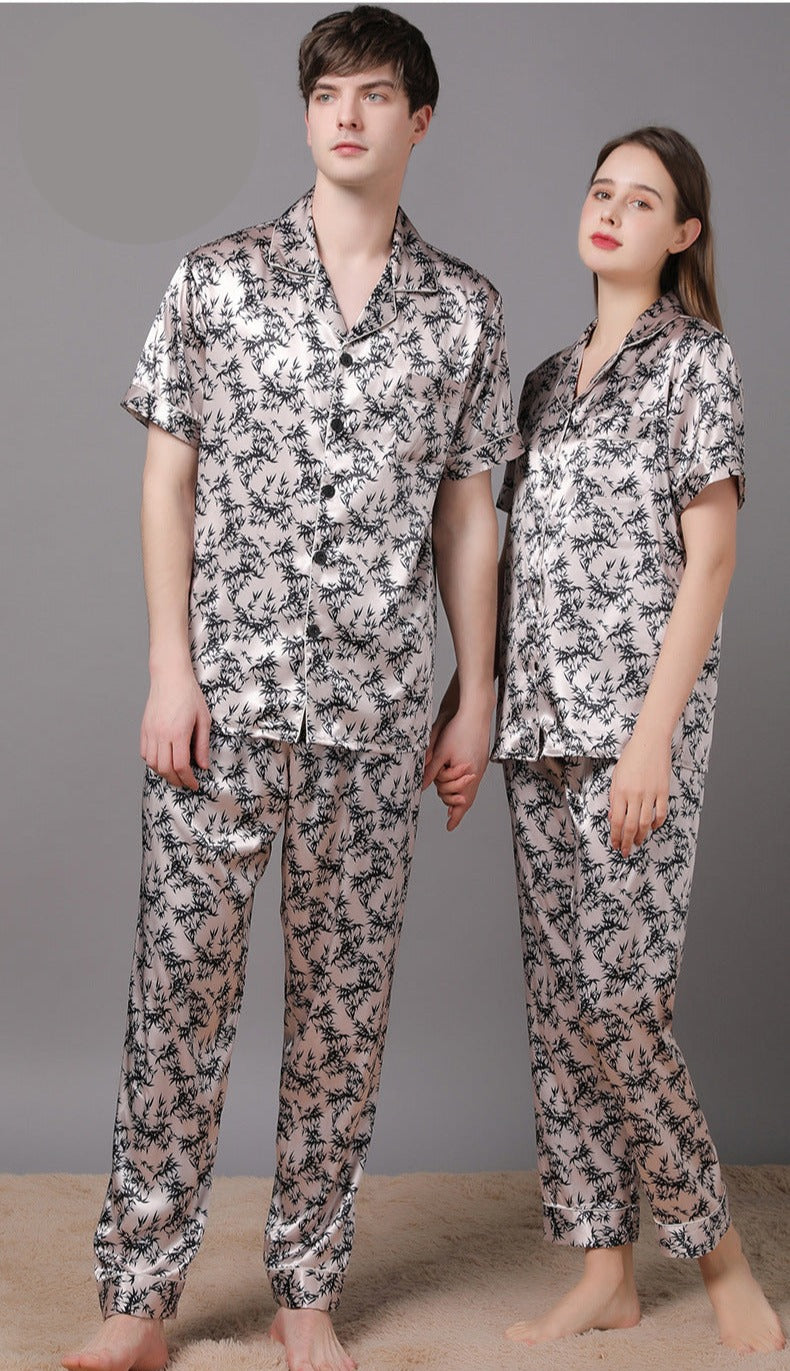 Matching Couple Silk Pajamas Sleepwear Set