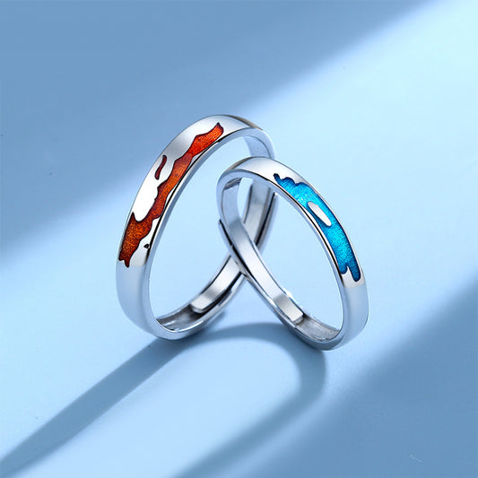 Ice and Fire Matching Promise Rings Set for Couples