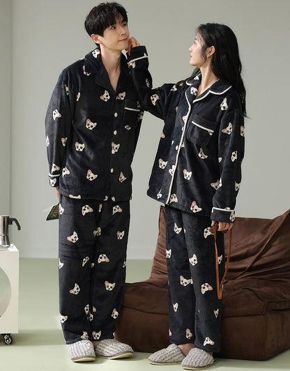 Couple Matching Nightwear Pajamas Set Dog Design Flannel