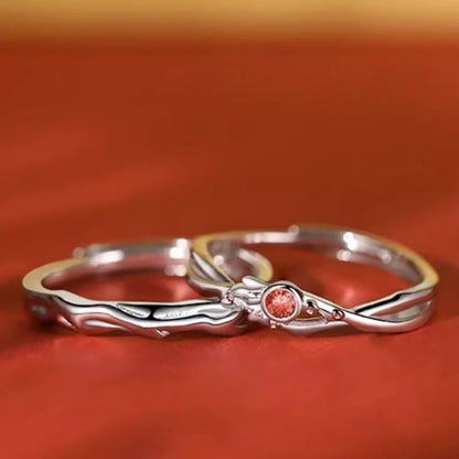 Engraved Rings Set for Couples - Solid Sterling Silver - Adjustable Size