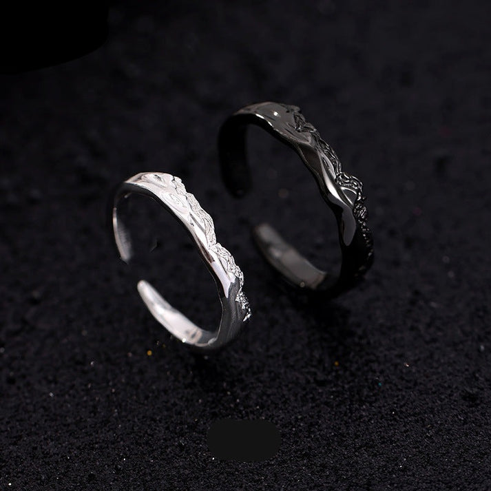 Engraved Couple Rings: Black & Silver Adjustable Matching Wedding Bands ...
