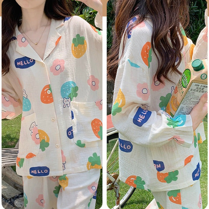 Cute Yarn Summer Pajamas Set for Women
