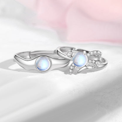 Moonstone Couple Rings Set with Names Engraved Gullei.com