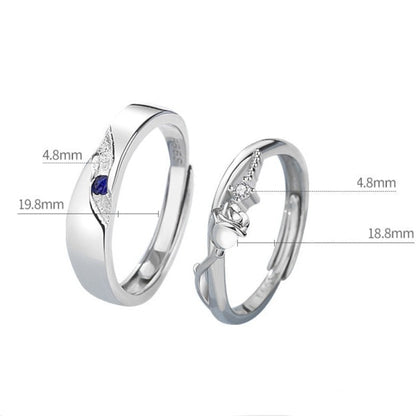 Solid Sterling Silver Zirconia Rings Set for Two - Adjustable Size