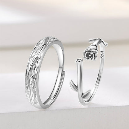 Matching His Hers Propostal Rings Set Silver Adjustable Size Gullei.com