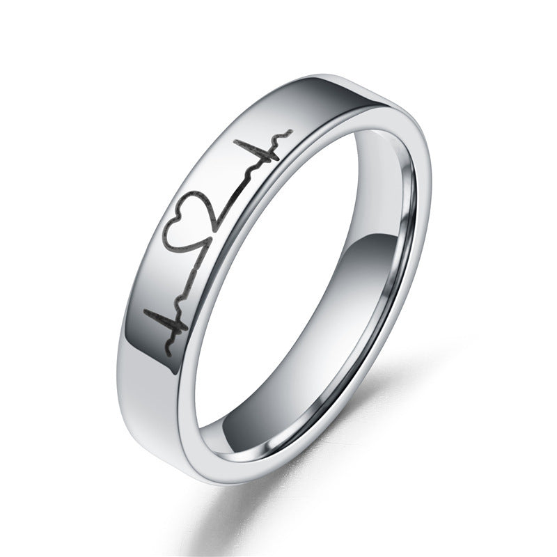 Engraved Heartbeat Promise Rings for Couples
