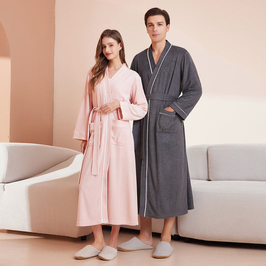 2-Piece Thickened Flannel Long Robes Nightgown Set