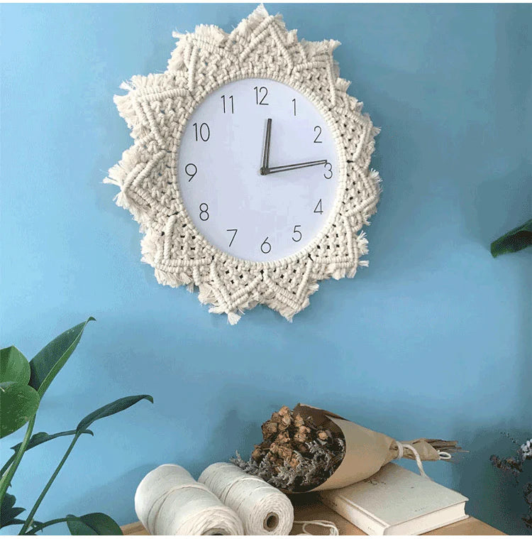 Boho Tapestry Silent Wall Clock – Nordic, Large