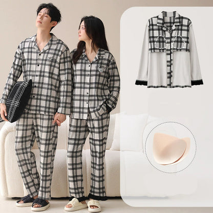 Classic Plaid Natural Cotton Couple Pajamas