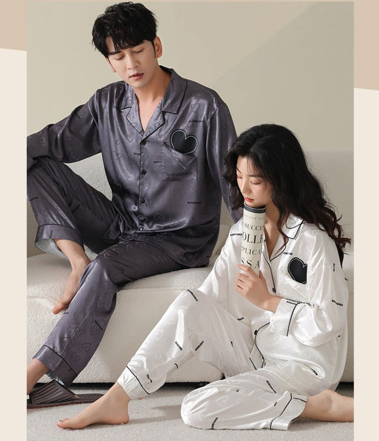 Summer Silk Couples Pajamas Set for 2