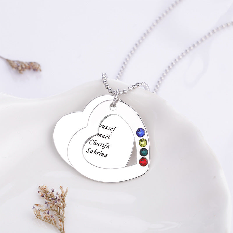 Personalized Family Names Engraved 1-6 Birthstones Necklace