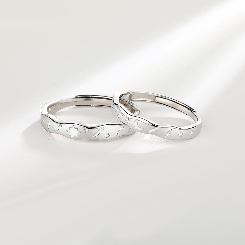 Engravable Sun and Moon Glow in Dark Rings Set