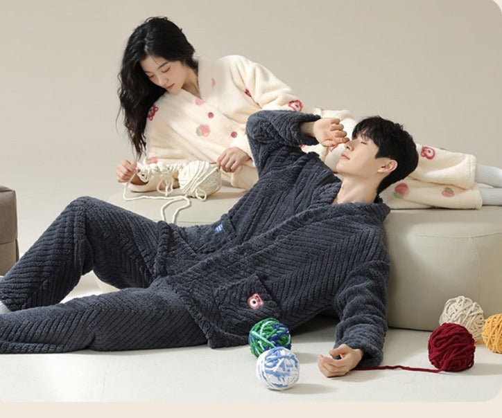 Matching Comfy Winter Pajamas Set for Couples Coral Fleece – Gullei