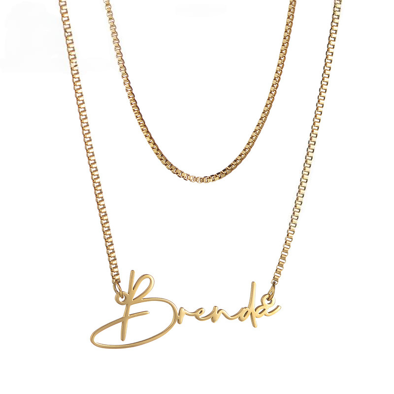 Dual Chain Personal Signature Name Box Chain Necklace