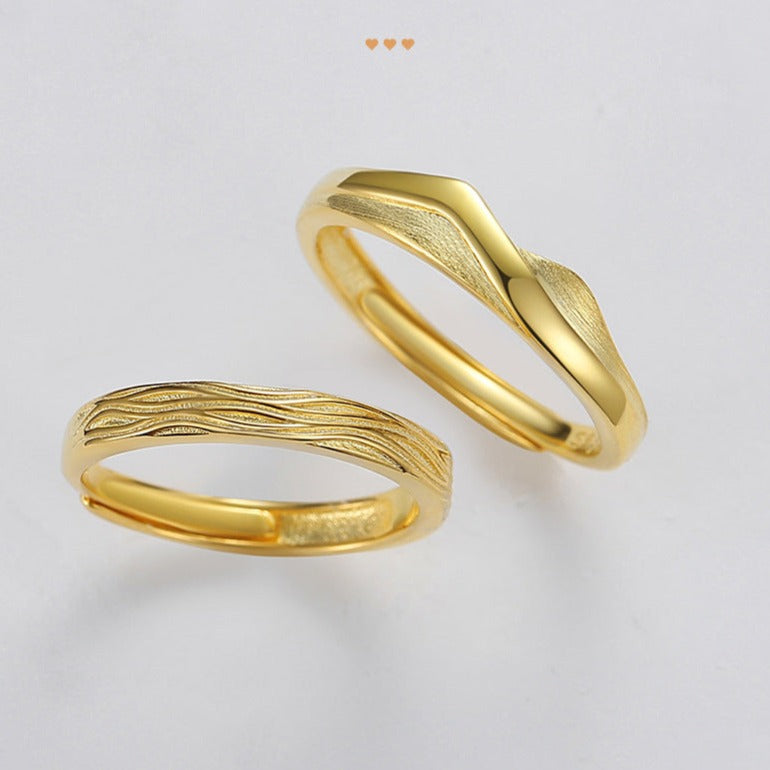 Mountain and Ocean Couple Rings Set - Adjustable Size