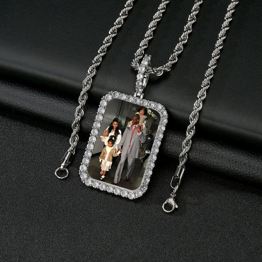 Personal Photo Print Name Engraved Necklace
