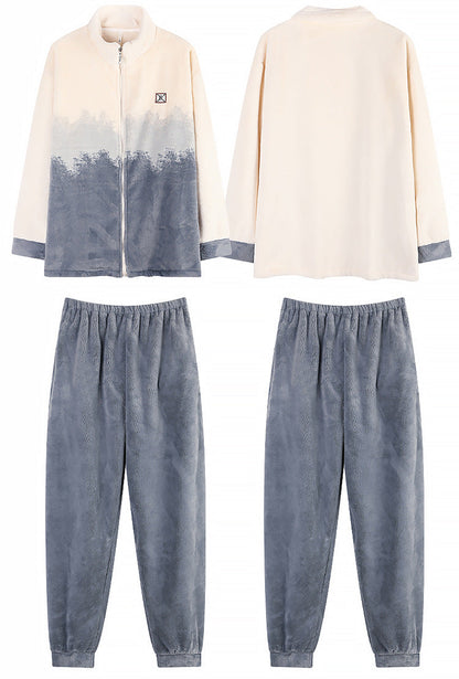 Light Sporty Couple Pajamas – Premium Flannel Zip-Up Set by Gullei