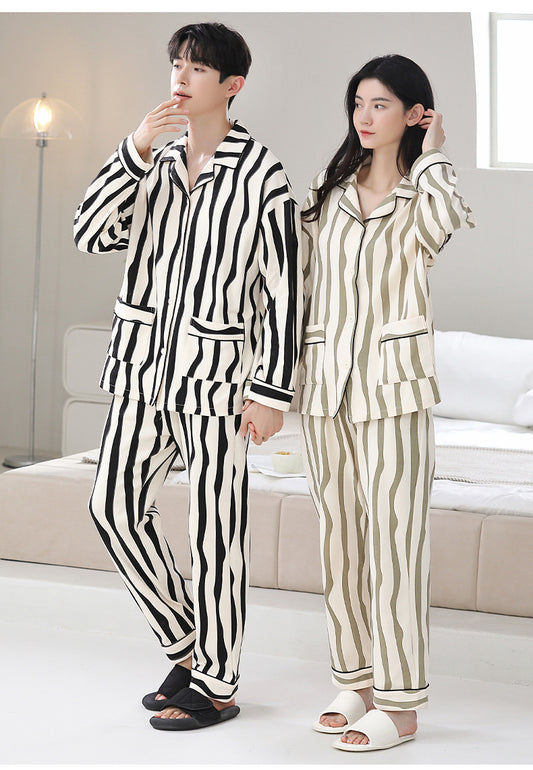 Thick Matching Long Sleeve Couple PJs Set - 100% Cotton Winter Loungewear