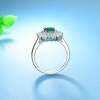 1 Carat Diamond and Emerald Halo Ring
