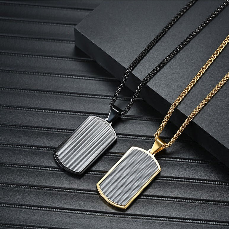 Engravable Vintage Vertical Pendant Mens Necklace