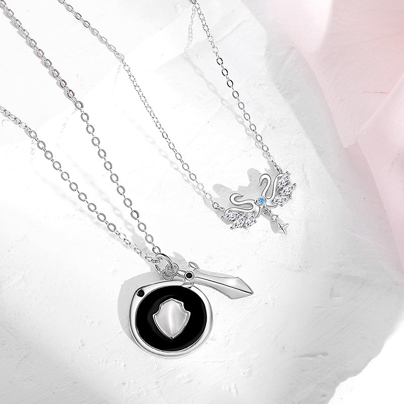 Knight and Swan Matching Necklaces for Couples