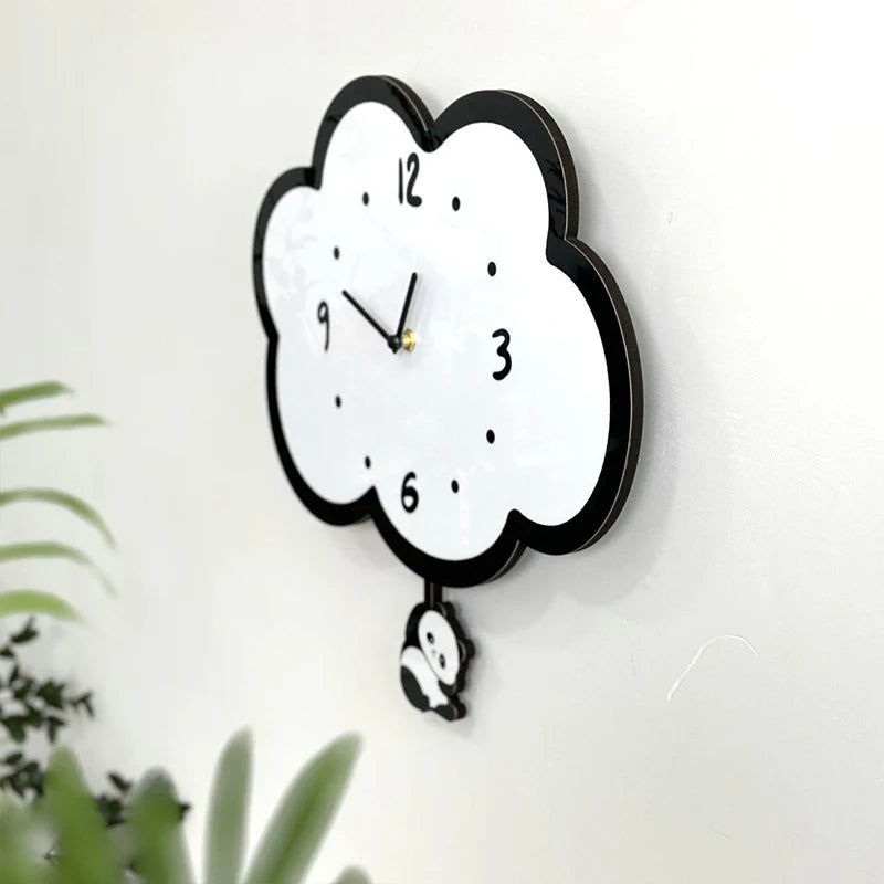 Cute Panda Pendulum Silent Clock — Kids’ Bedroom Wall Clock (30×30 cm)
