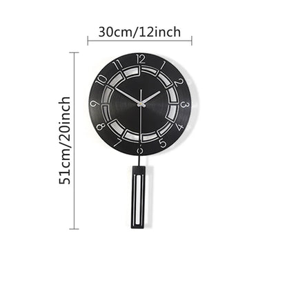 Silent Wall Clock with Pendulum – Black Round, 27×42 cm