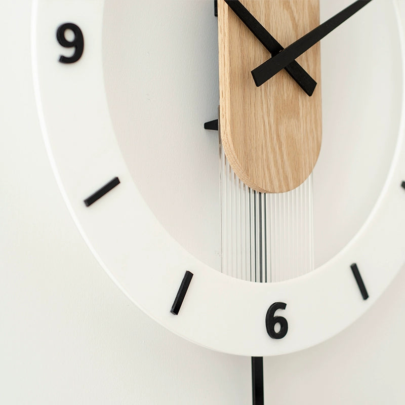 Modern Analog Pendulum Wall Clock - Oak Wood Made