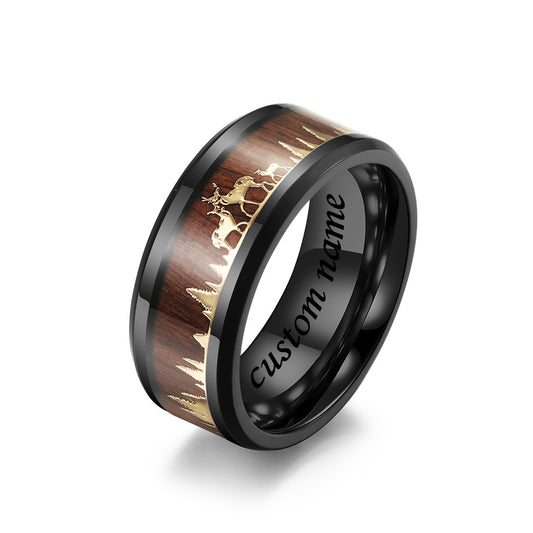 Engraved Wood Grain Mens Wedding Ring