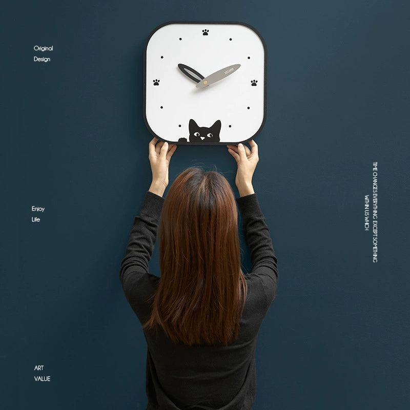 Silent Wall Clock - Modern Cat Design, Eco-Friendly Materials