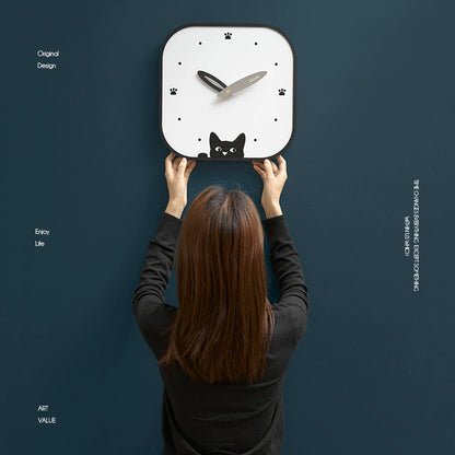 Silent Wall Clock - Modern Cat Design, Eco-Friendly Materials