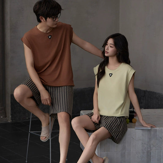 Silky Comfort: Sleeveless Modal Blend Couple Pajamas