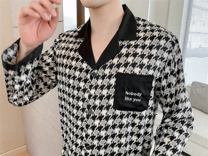 Houndstooth Faux Silk Couple Pajamas – Retro Luxury
