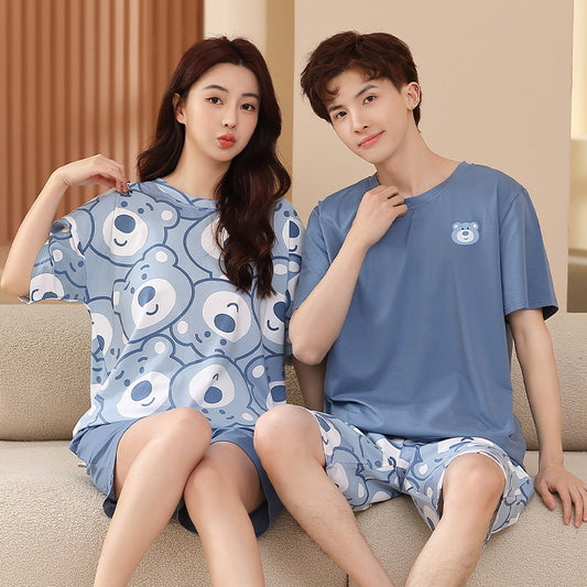 4-Piece Bear Print Short Sleeve Pajamas Set 100% Cotton